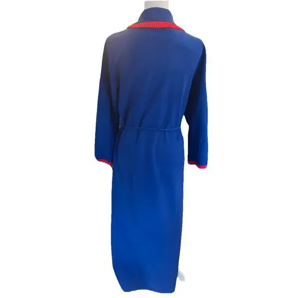 Vintage VASSARETTE Full Length Sz Sm Blue And Red Velour Robe Pockets With Belt - Picture 6 of 13